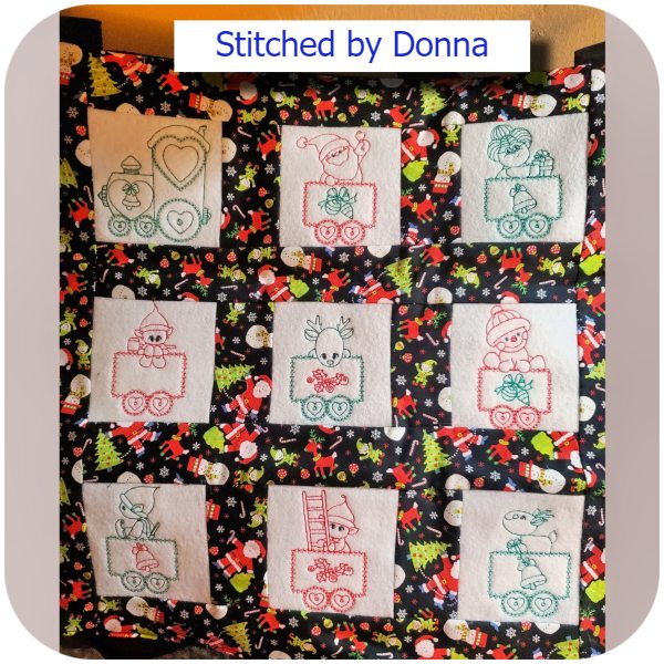Free Christmas Train stitched by Donna