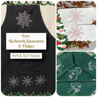 Free Redwork Snowmen and Flakes