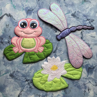 Large Applique Frog and Dragonfly